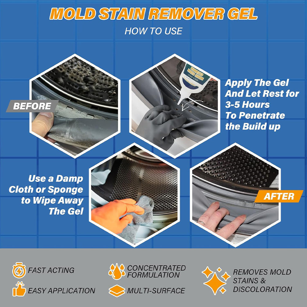 🛡️Mold Remover Gel (with Scrub Brush) – Heavy Duty Mildew Stain Cleaner for Washer Gasket, Shower Caulk, Tile Grout & Bathroom