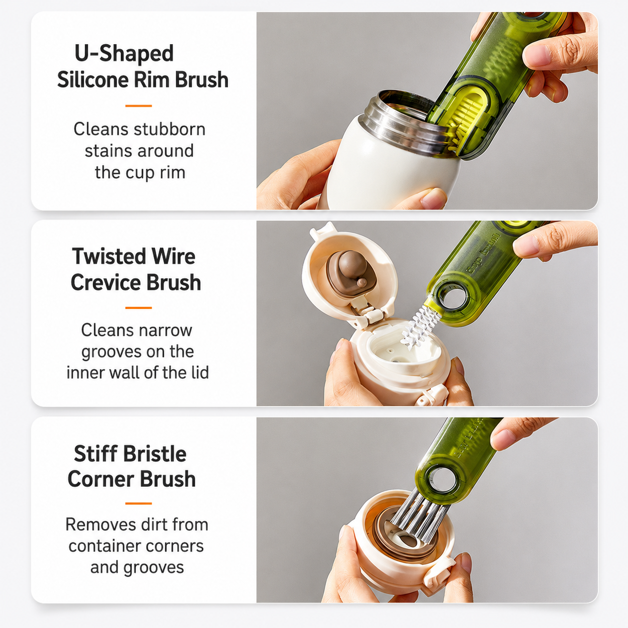β¨3-in-1 Cup Brush Cleaner, Bottle Brush with Silicone Sponge & Straw Cleaner, Long Handle Dish Brush for Tumblers, Water Bottles, Mugs, Kitchen Sink Cleaning