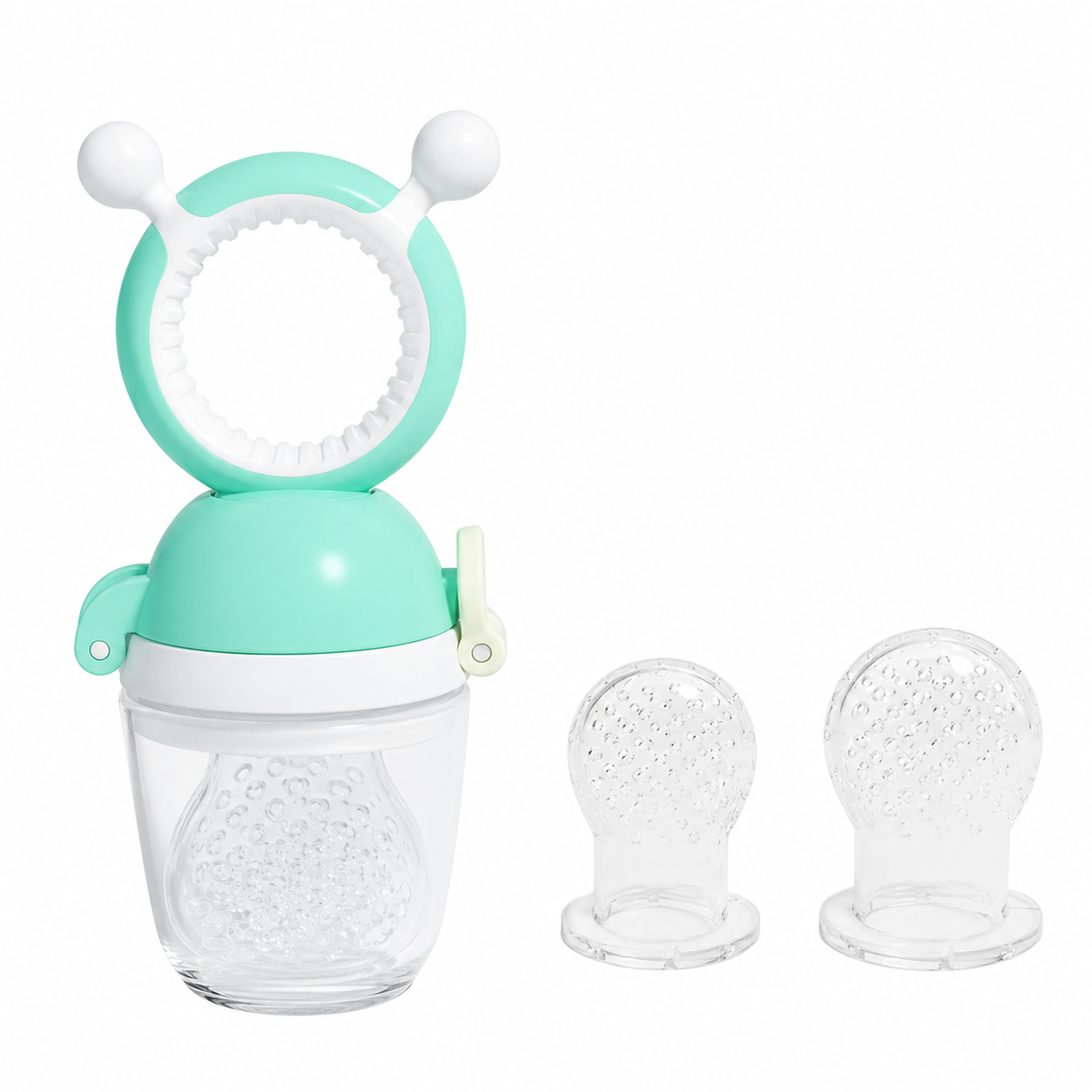 Baby Fruit Food Feeder & Mini Freezer Nibble Tray Combo, Breastmilk Popsicle Molds for Baby Cooling Relief, BPA Free Silicone Feeder for Safe Infant Self Feeding, 4 Month+