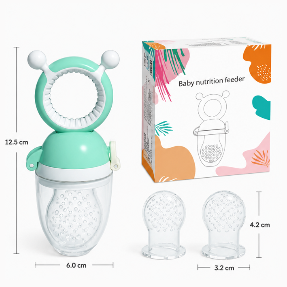 Baby Fruit Food Feeder & Mini Freezer Nibble Tray Combo, Breastmilk Popsicle Molds for Baby Cooling Relief, BPA Free Silicone Feeder for Safe Infant Self Feeding, 4 Month+