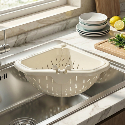 🔥MCOIKY® Magnetic draining triangular kitchen sink filter for storing food scraps, leftovers, and kitchen waste.