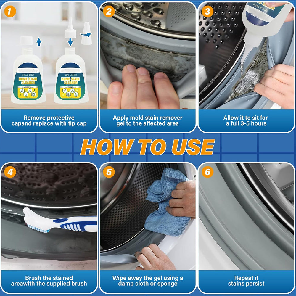 🛡️Mold Remover Gel (with Scrub Brush) – Heavy Duty Mildew Stain Cleaner for Washer Gasket, Shower Caulk, Tile Grout & Bathroom