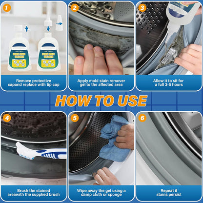 🛡️Mold Remover Gel (with Scrub Brush) – Heavy Duty Mildew Stain Cleaner for Washer Gasket, Shower Caulk, Tile Grout & Bathroom