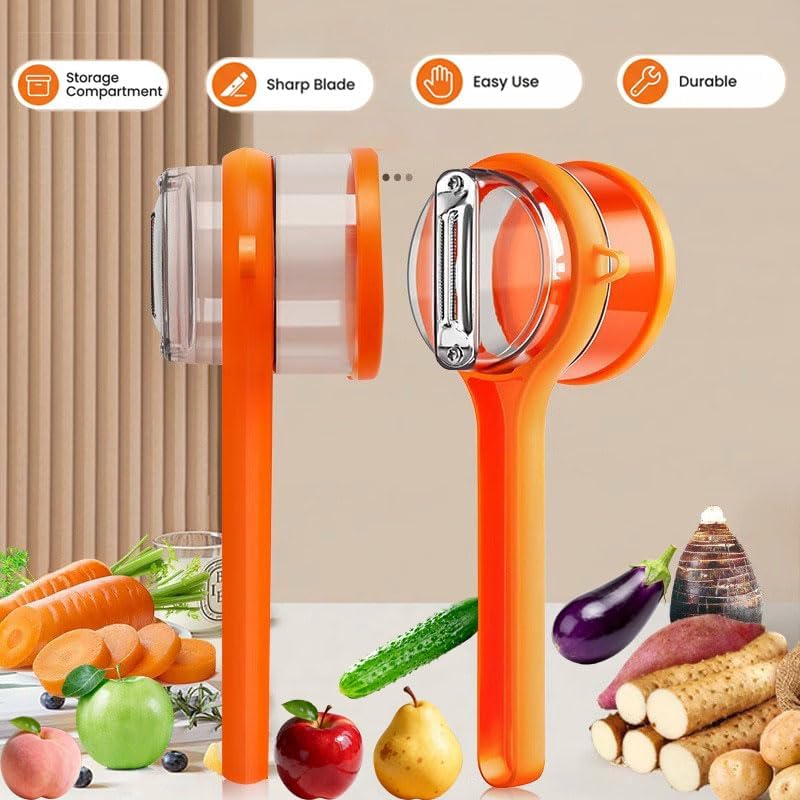Upgrade Fruit & Vegetable Kitchen Peeler with Storage Box -Safe and Efficient Double-Sided Sharp Stainless Steel Blade,Easy to Clean Peeler