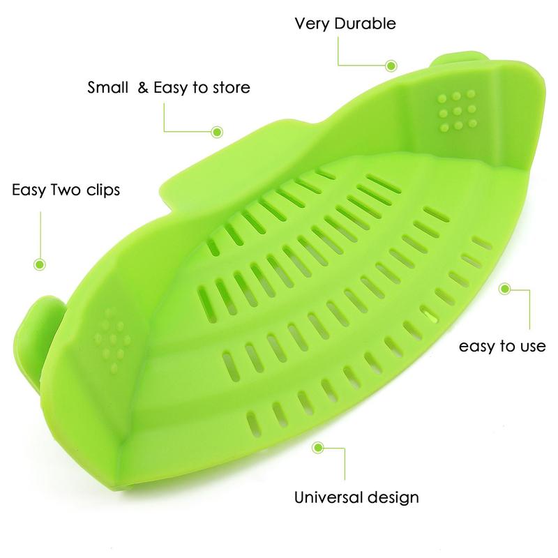 🍳Silicone Pasta Strainer Clip-On for Pots and Pans - Heat Resistant Colander for Vegetables and Noodles - Kitchen Gadgets for Cooking - Space-Saving Design
