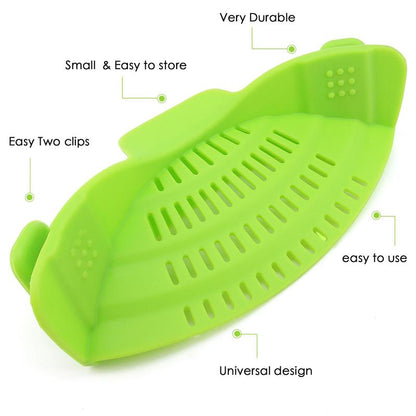 🍳Silicone Pasta Strainer Clip-On for Pots and Pans - Heat Resistant Colander for Vegetables and Noodles - Kitchen Gadgets for Cooking - Space-Saving Design