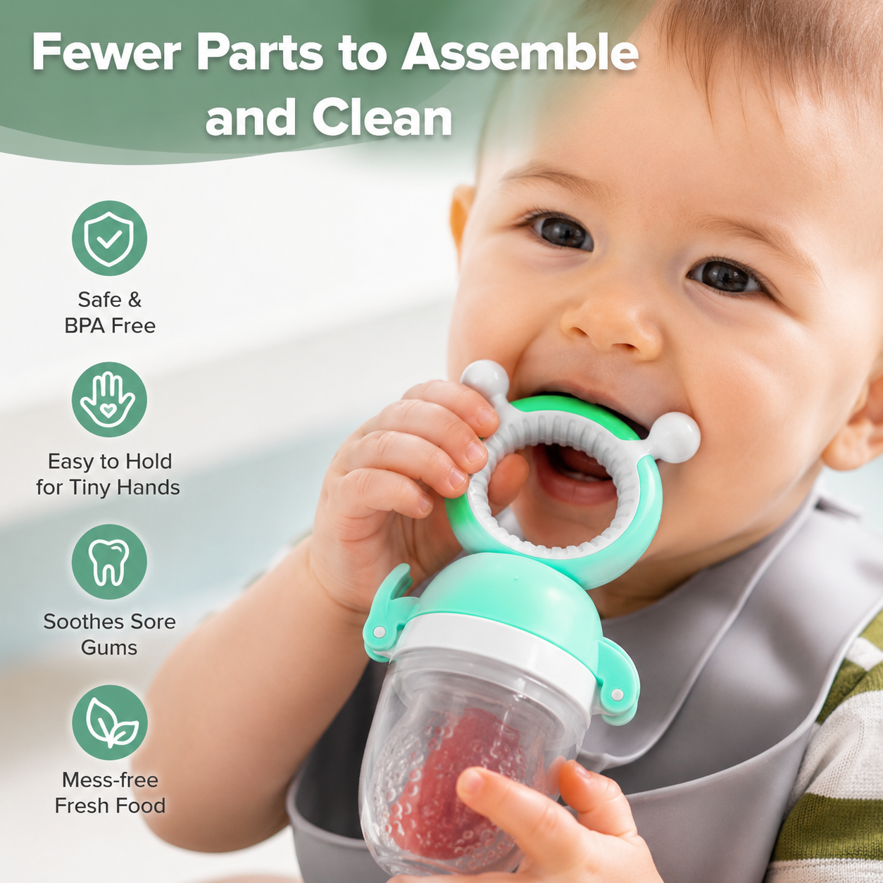 Baby Fruit Food Feeder & Mini Freezer Nibble Tray Combo, Breastmilk Popsicle Molds for Baby Cooling Relief, BPA Free Silicone Feeder for Safe Infant Self Feeding, 4 Month+