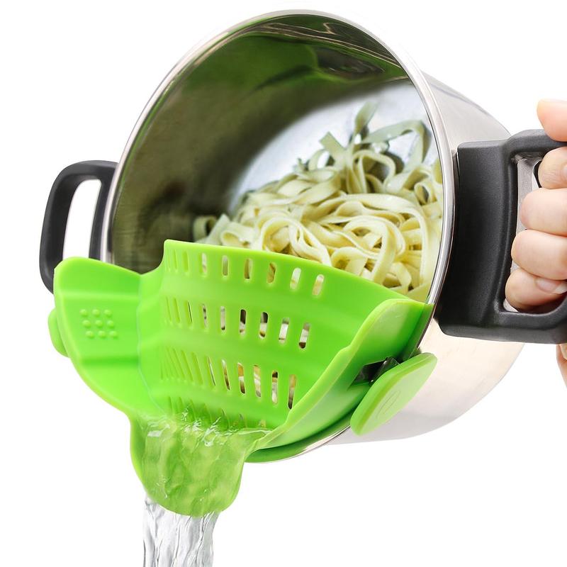 🍳Silicone Pasta Strainer Clip-On for Pots and Pans - Heat Resistant Colander for Vegetables and Noodles - Kitchen Gadgets for Cooking - Space-Saving Design