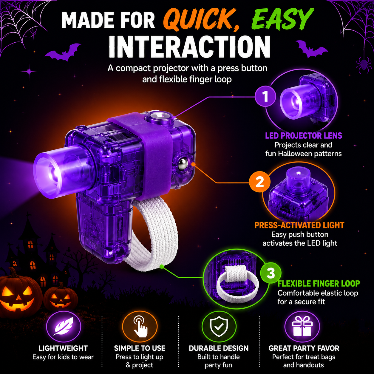 Halloween Finger Projector Rings, LED Lights Party Favors Mini Pattern