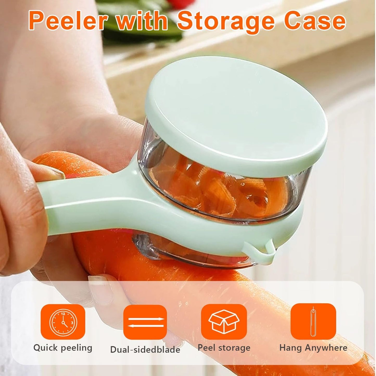 Upgrade Fruit & Vegetable Kitchen Peeler with Storage Box -Safe and Efficient Double-Sided Sharp Stainless Steel Blade,Easy to Clean Peeler