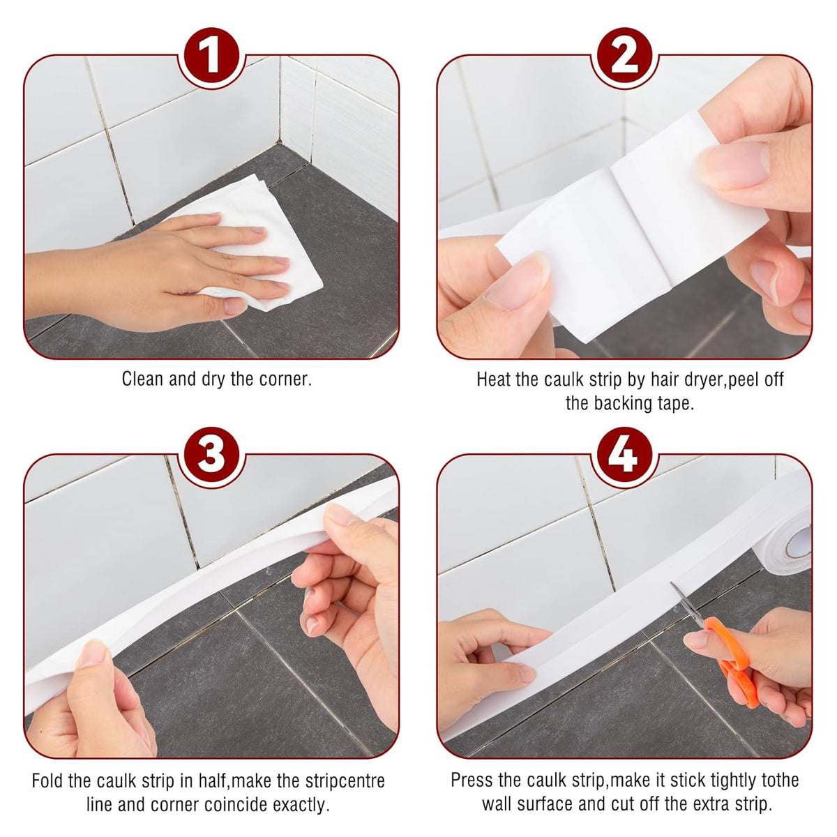 ✨White Waterproof Caulk Tape 3.2m Self-Adhesive Sealing Tape for Bathroom Kitchen Sink Toilet Tub Edges Easy Application & Durability