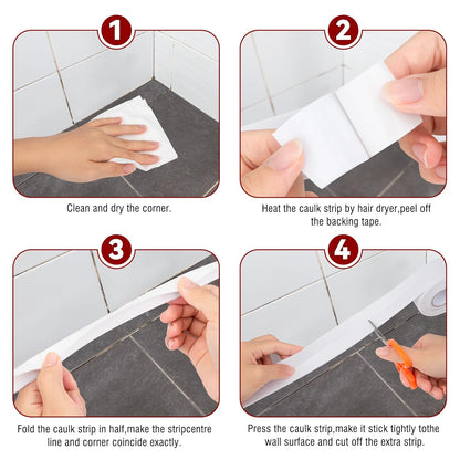 ✨White Waterproof Caulk Tape 3.2m Self-Adhesive Sealing Tape for Bathroom Kitchen Sink Toilet Tub Edges Easy Application & Durability