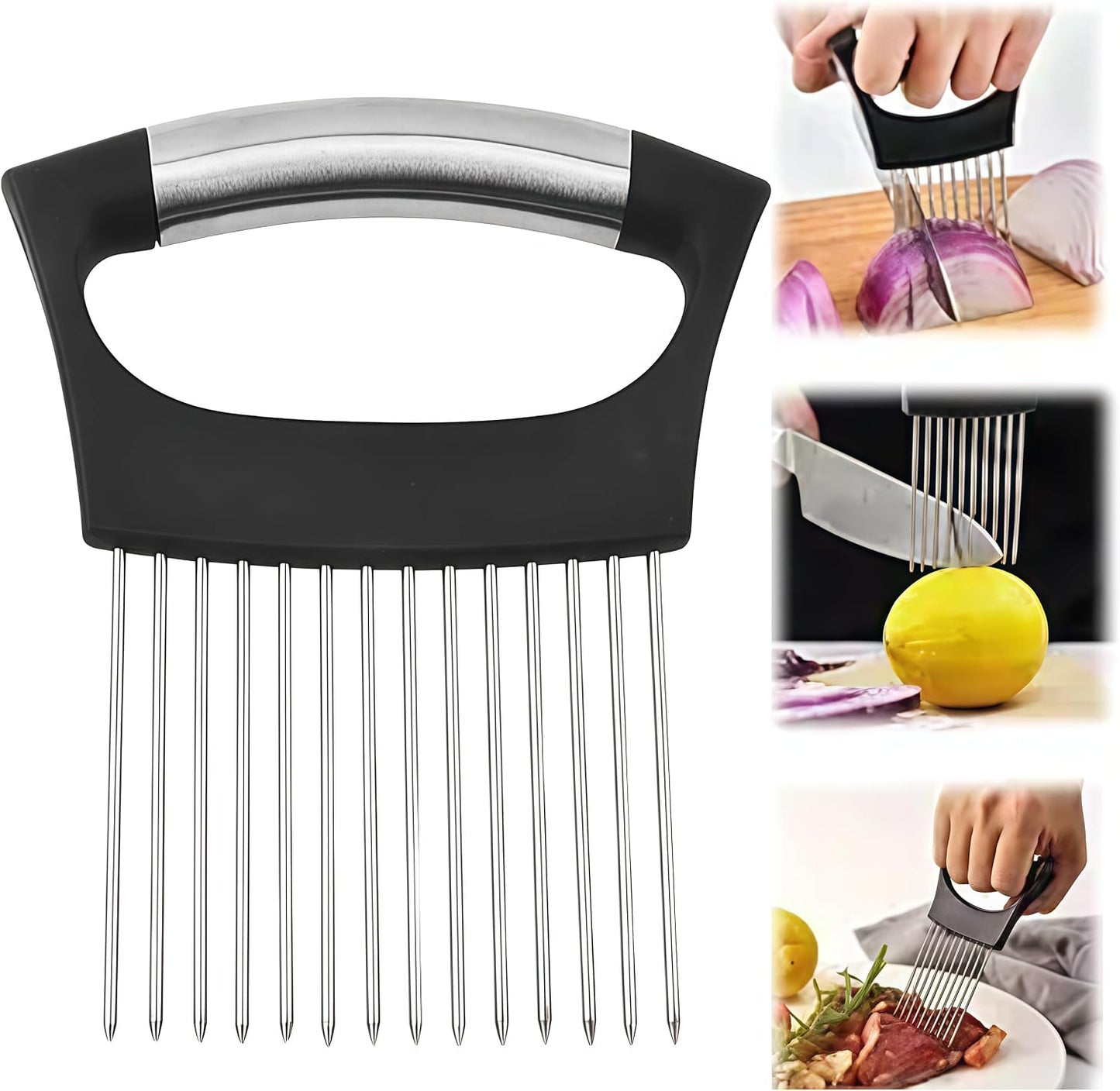 2026 Upgraded Onion Slicer, Onion Holder Chopper for Slicing, Chopper Slicer Assistant Tool, Cutter for Slicing of Meat, Potato, Tomato Kitchen Gadgets (1, Max)