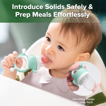 Baby Fruit Food Feeder & Mini Freezer Nibble Tray Combo, Breastmilk Popsicle Molds for Baby Cooling Relief, BPA Free Silicone Feeder for Safe Infant Self Feeding, 4 Month+