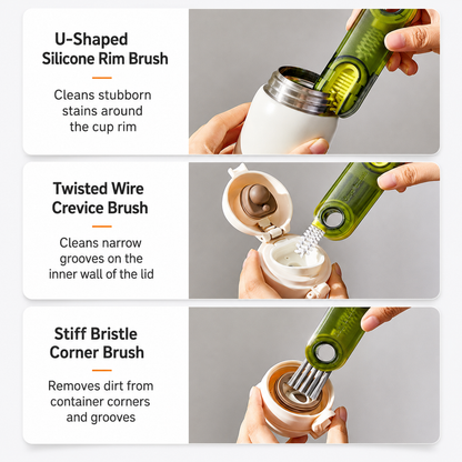 ✨3-in-1 Cup Brush Cleaner, Bottle Brush with Silicone Sponge & Straw Cleaner, Long Handle Dish Brush for Tumblers, Water Bottles, Mugs, Kitchen Sink Cleaning