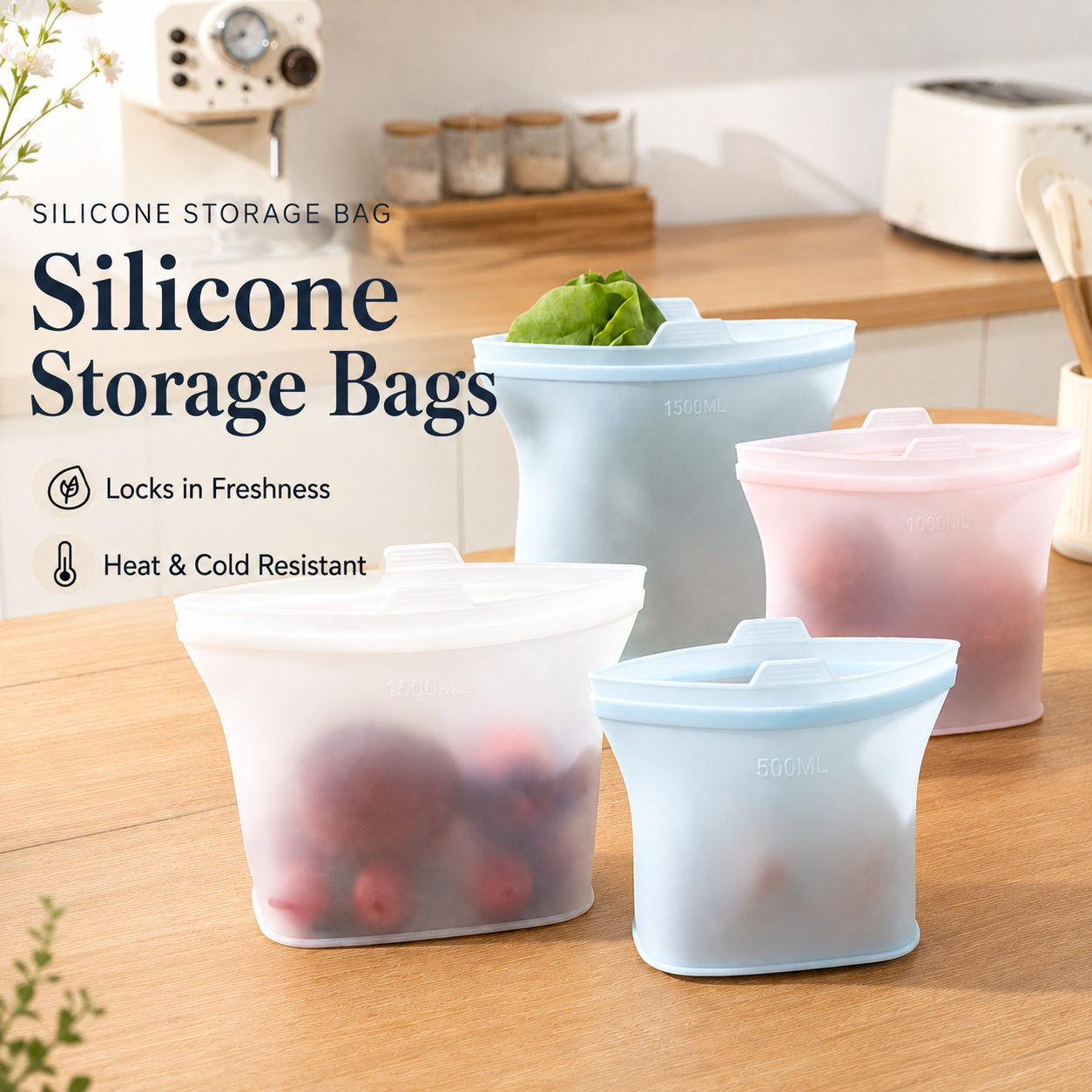 Food Preservation Bags, Food Preservation Kitchen Refrigerator Storage Bags, Reusable Silicone Fruit and Vegetable Preservation Bags, Well-sealed Preservation Bags