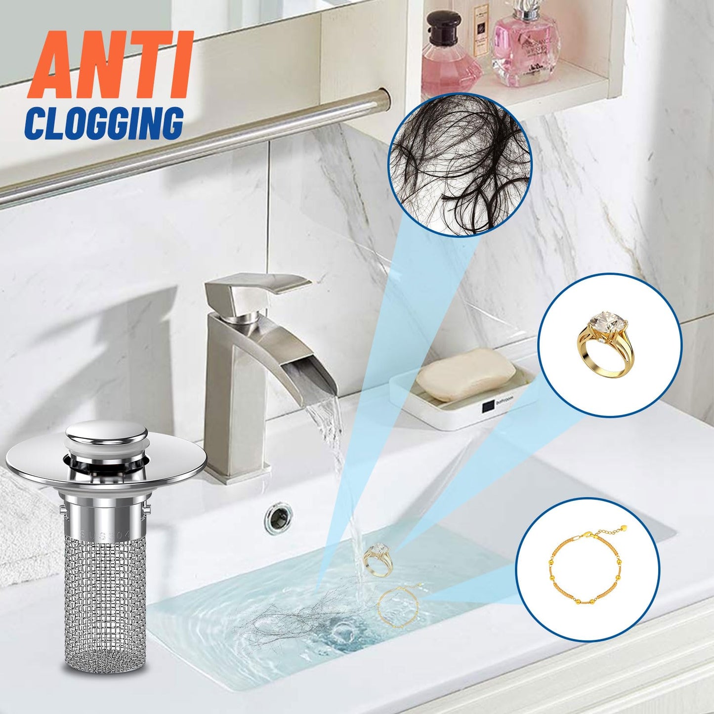 MCOIKY® Sink Drain Strainer with Removable Stainless Steel Basket PRO