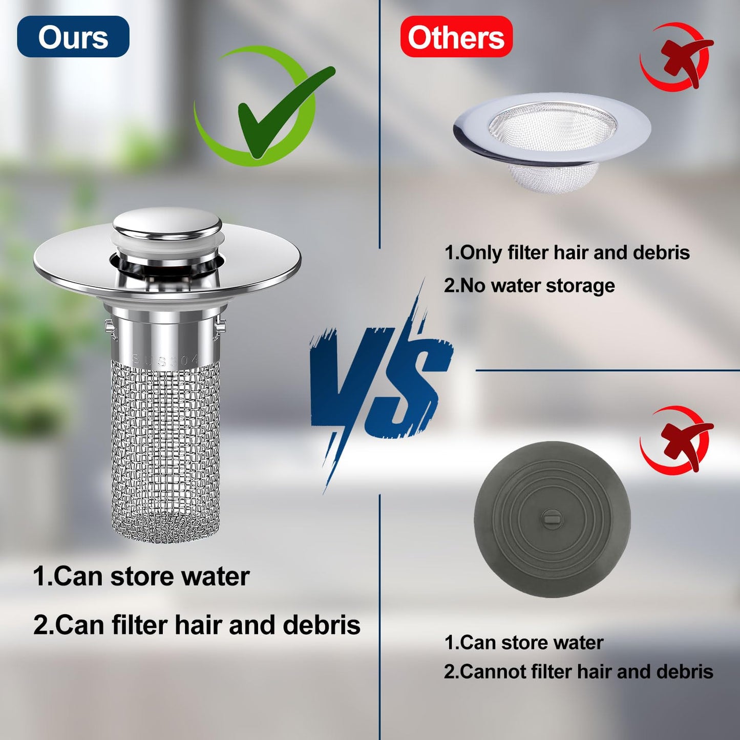 MCOIKY® Sink Drain Strainer with Removable Stainless Steel Basket PRO