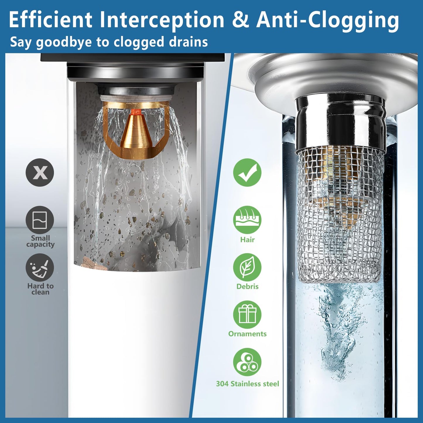 MCOIKY® Sink Drain Strainer with Removable Stainless Steel Basket PRO