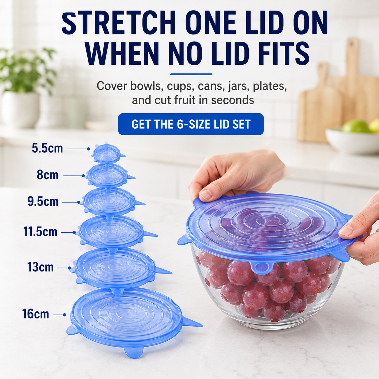 🔥[DealsForYouDays] Universal Reusable Silicone Lids – 6-Pack Self-Sealing Food Covers for Various Container Sizes
