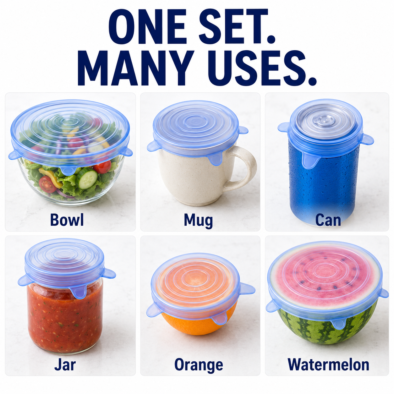 🔥[DealsForYouDays] Universal Reusable Silicone Lids – 6-Pack Self-Sealing Food Covers for Various Container Sizes