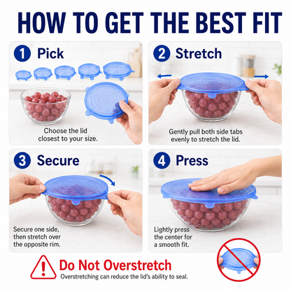 🔥[DealsForYouDays] Universal Reusable Silicone Lids – 6-Pack Self-Sealing Food Covers for Various Container Sizes