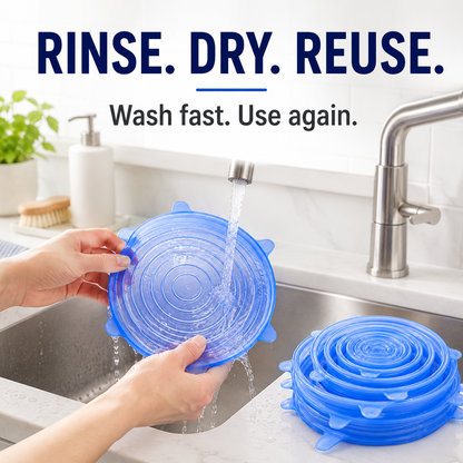 🔥[DealsForYouDays] Universal Reusable Silicone Lids – 6-Pack Self-Sealing Food Covers for Various Container Sizes