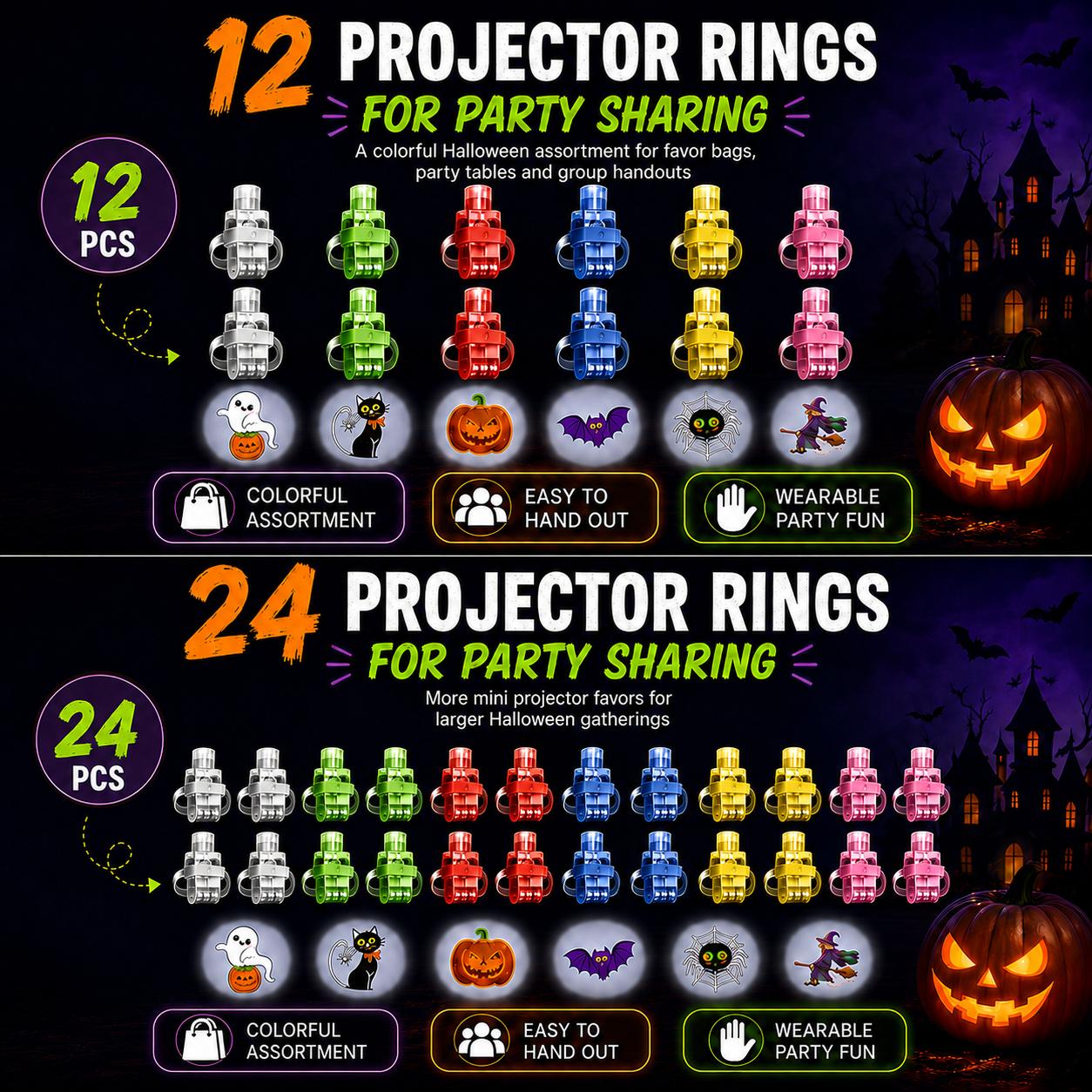 Halloween Finger Projector Rings, LED Lights Party Favors Mini Pattern