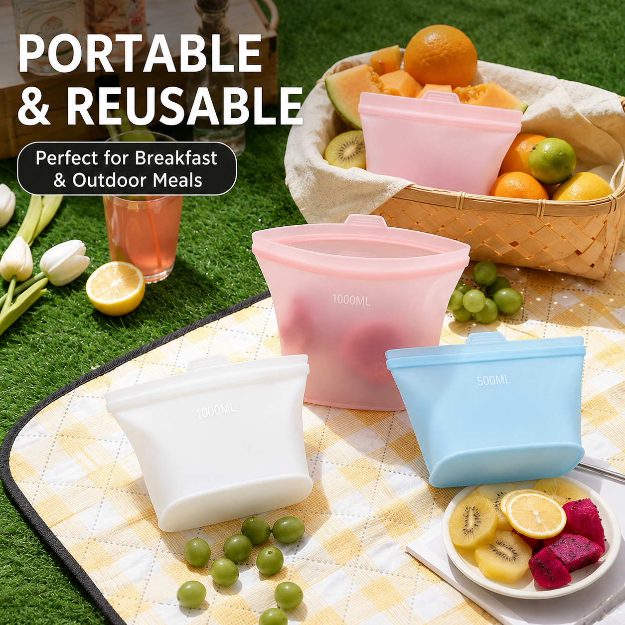 Food Preservation Bags, Food Preservation Kitchen Refrigerator Storage Bags, Reusable Silicone Fruit and Vegetable Preservation Bags, Well-sealed Preservation Bags