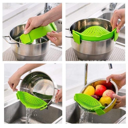 🍳Silicone Pasta Strainer Clip-On for Pots and Pans - Heat Resistant Colander for Vegetables and Noodles - Kitchen Gadgets for Cooking - Space-Saving Design