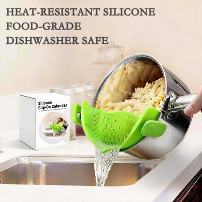 🍳Silicone Pasta Strainer Clip-On for Pots and Pans - Heat Resistant Colander for Vegetables and Noodles - Kitchen Gadgets for Cooking - Space-Saving Design