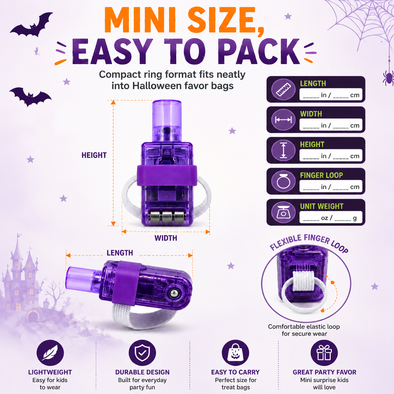 Halloween Finger Projector Rings, LED Lights Party Favors Mini Pattern