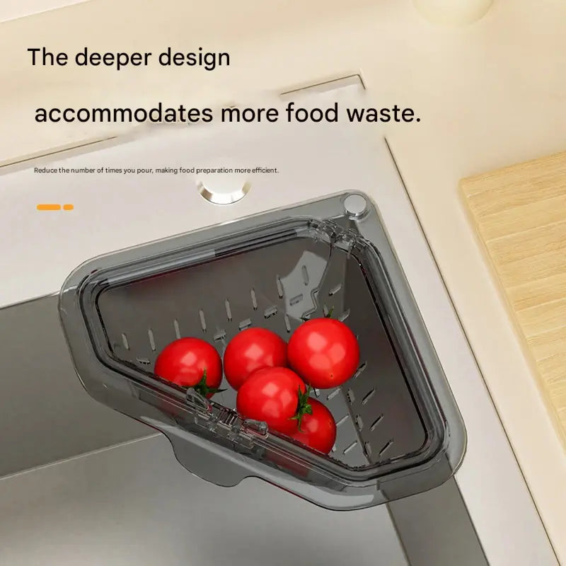 🔥MCOIKY® Magnetic draining triangular kitchen sink filter for storing food scraps, leftovers, and kitchen waste.