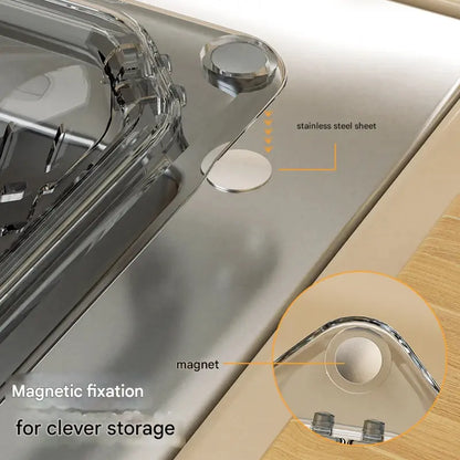 🔥MCOIKY® Magnetic draining triangular kitchen sink filter for storing food scraps, leftovers, and kitchen waste.