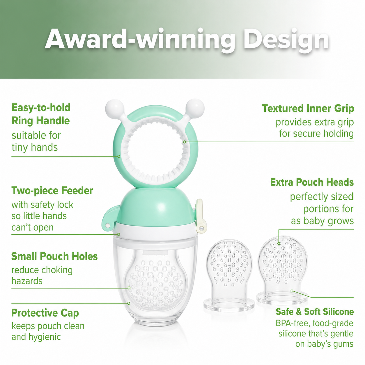 Baby Fruit Food Feeder & Mini Freezer Nibble Tray Combo, Breastmilk Popsicle Molds for Baby Cooling Relief, BPA Free Silicone Feeder for Safe Infant Self Feeding, 4 Month+