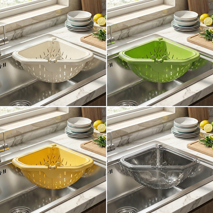 🔥MCOIKY® Magnetic draining triangular kitchen sink filter for storing food scraps, leftovers, and kitchen waste.
