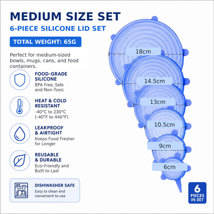🔥[DealsForYouDays] Universal Reusable Silicone Lids – 6-Pack Self-Sealing Food Covers for Various Container Sizes